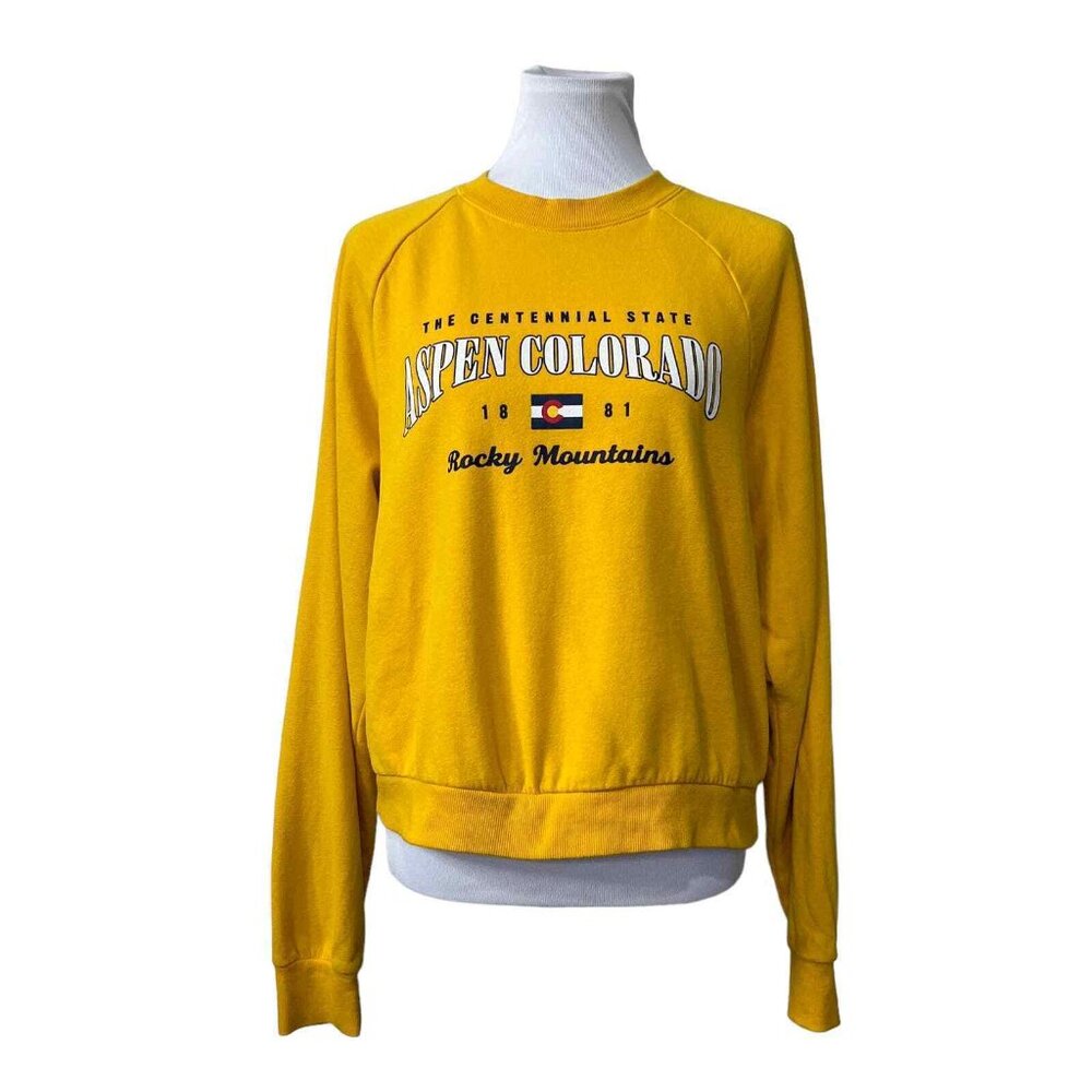 L.A. Hearts Womens Yellow "Aspen Colorado Rocky Mountains" Sweatshirt Size Large